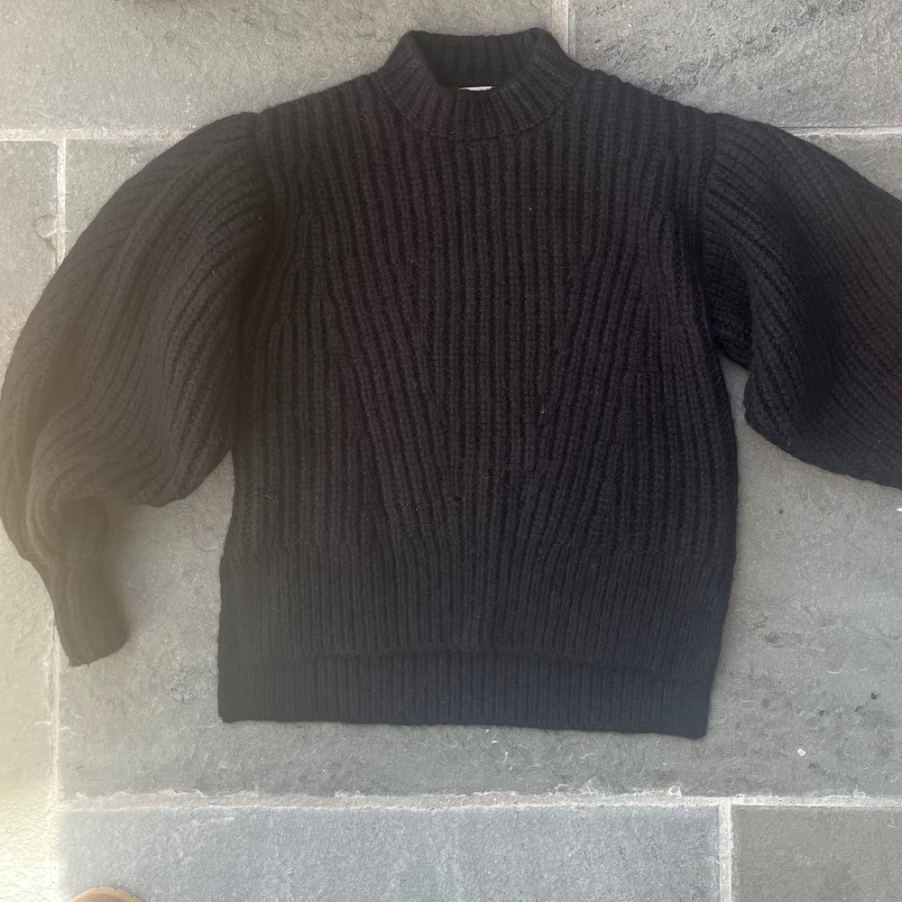 Ulla Johnson heavy black alpaca puff sleeve sweater Size P